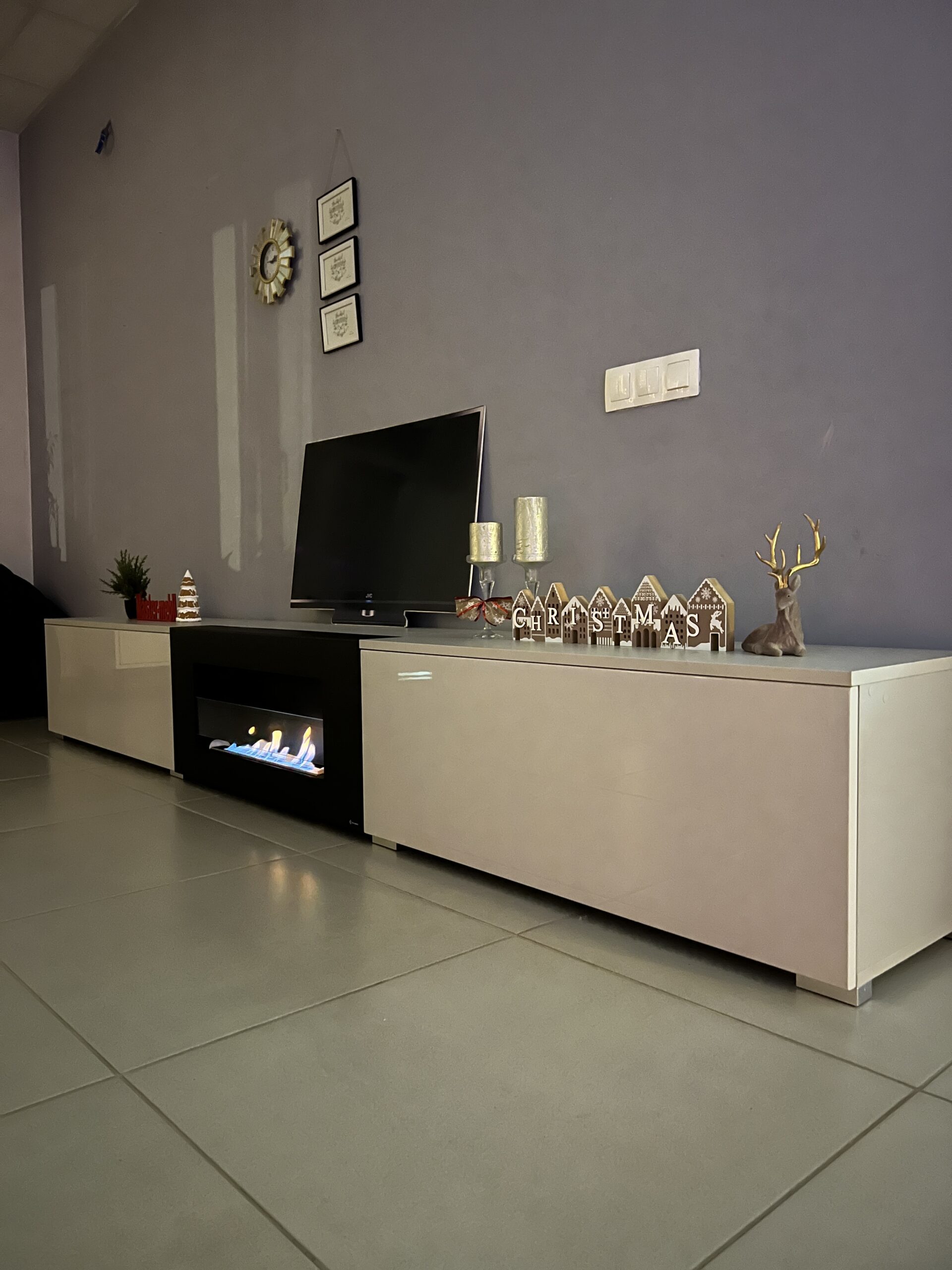 Підлогова тумба ТВ з біокаміном "Torri 2D" (300/40/40), сіра, Master Mebli