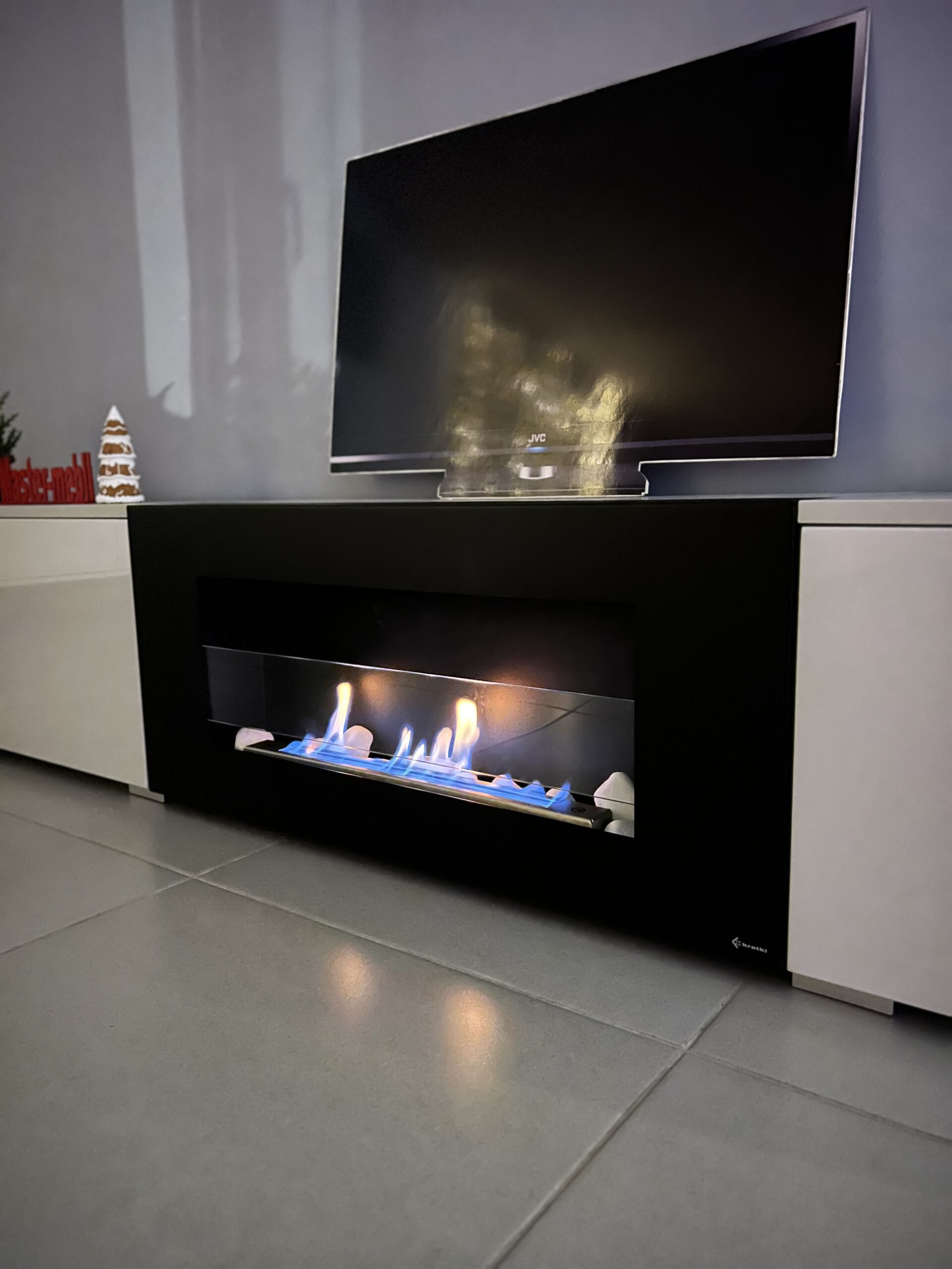 Підлогова тумба ТВ з біокаміном "Torri 2D" (300/40/40), сіра, Master Mebli