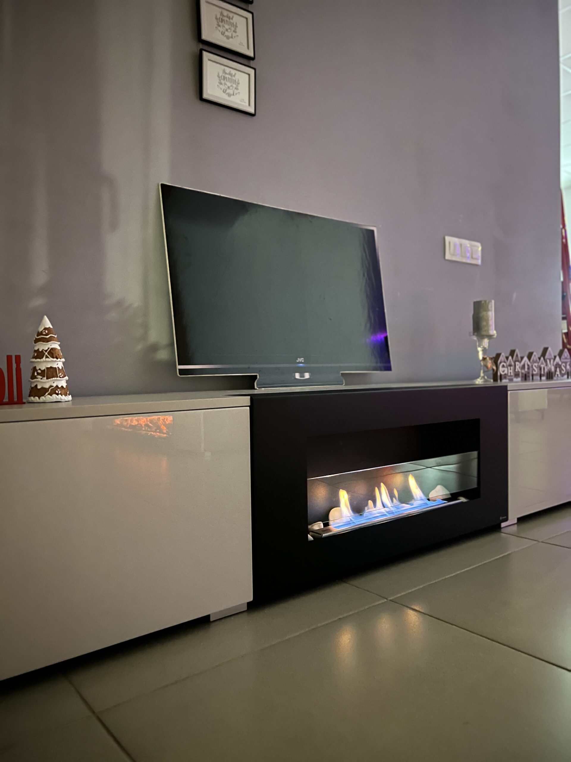 Підлогова тумба ТВ з біокаміном "Torri 2D" (300/40/40), сіра, Master Mebli